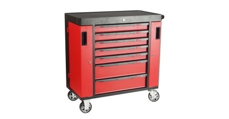 Тележка инструментальная красная с двумя боковыми ящиками JTC S1070 (7 секций)