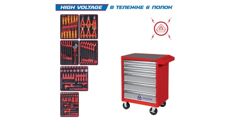 Набор инструментов "HIGH VOLTAGE" в красной тележке, 117 предметов KING TONY 934-117AMRE