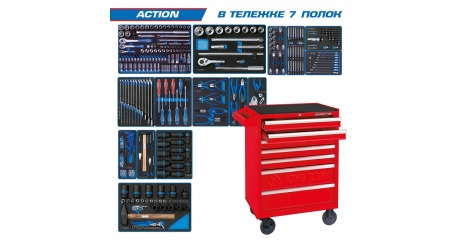 Инструментальная тележка с набором инструментов "ACTION" 327 предметов KING TONY 934-327MRV01 (красная)