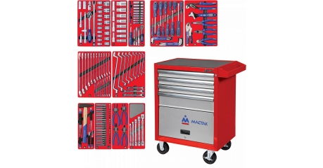 Тележка инструментальная с набором инструментов "МАСТЕР" 205 предметов МАСТАК 52-04205R
