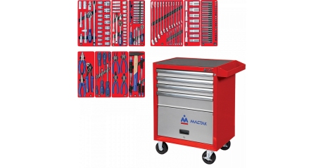 Тележка инструментальная с набором инструментов "СТАНДАРТ" 186 предметов МАСТАК 52-04186R