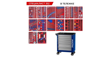 Набор инструментов СПЕЦИАЛИСТ 352 в синей тележке МАСТАК 50-07352B (352 предмета)
