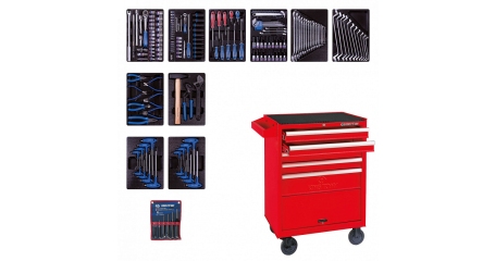 Инструментальная тележка с набором инструментов, 173 предмета KING TONY 932-000MR (красный)