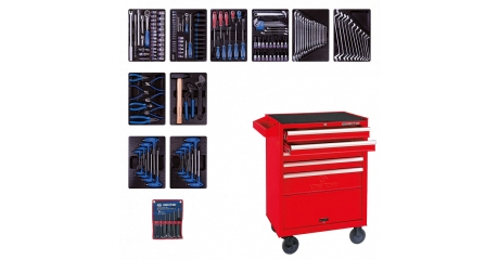 Инструментальная тележка с набором инструментов, 173 предмета KING TONY 932-000MR (красный)